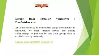 Garage Door Installer Vancouver  Comfortdoors.ca