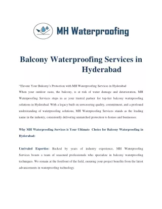 Balcony Waterproofing Services in Hyderabad