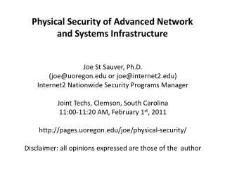 Physical Security of Advanced Network and Systems Infrastructure