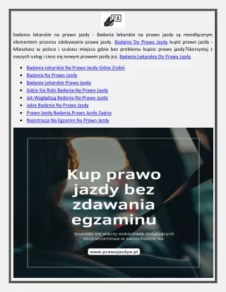 Jakie Badania Na Prawo Jazdy