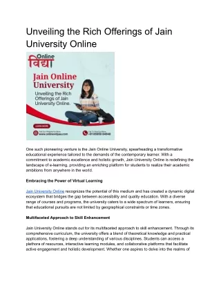 Unveiling the Rich Offerings of Jain University Online