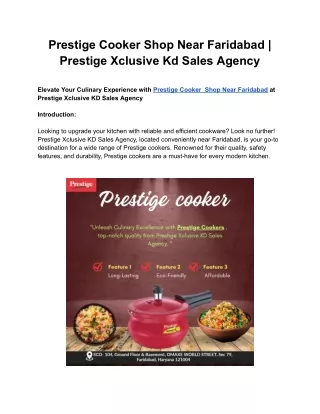 Prestige Cooker Shop Near Faridabad | Prestige Xclusive Kd Sales Agency