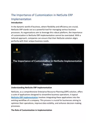 The Importance of Customization in NetSuite ERP Implementation