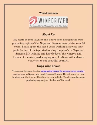 Napa sonoma wine tasting driver