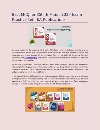 Best MCQ for SSC JE Mains 2023 Exam Practice Set EA Publications