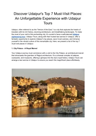 Discover Udaipur's Top 7 Must-Visit Places_ An Unforgettable Experience with Udaipur Tours