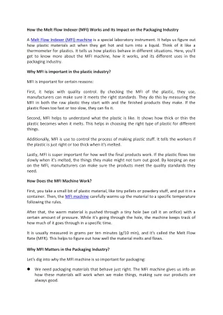 How the Melt Flow Indexer (MFI) Works and Its Impact on the Packaging Industry