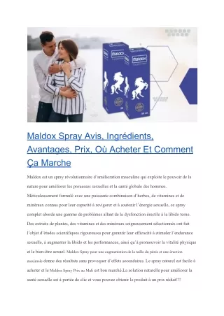 Maldox Spray Avis, Ingrédients, Avantages, Prix, Où Acheter Et Comment Ça Marche