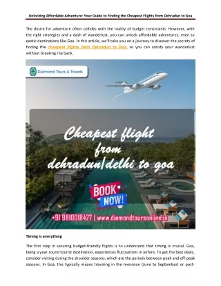 Unlocking Affordable Adventure Your Guide to Finding the Cheapest Flights from Dehradun to Goa