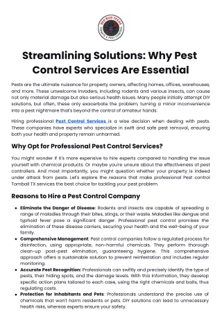 Streamlining Solutions Why Pest Control Services Are Essential