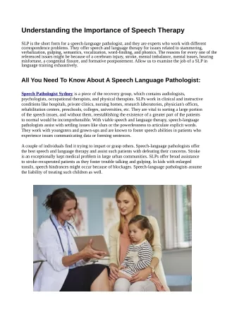 Understanding the Importance of Speech Therapy