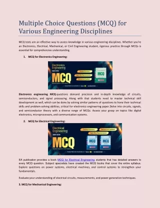 Multiple Choice Questions (MCQ) for Various Engineering Disciplines