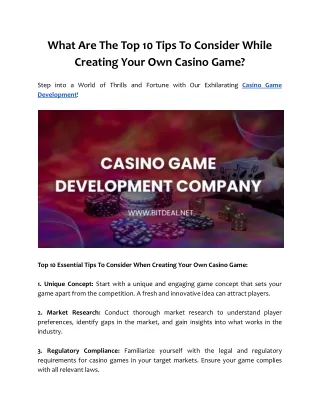 What Are The Top 10 Tips To Consider While Creating Your Own Casino Game