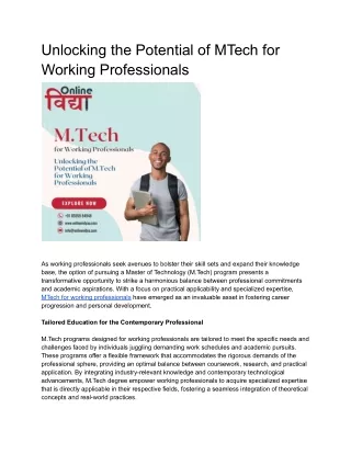 Unlocking the Potential of MTech for Working Professionals