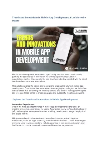 Trends and Innovations in Mobile App Development
