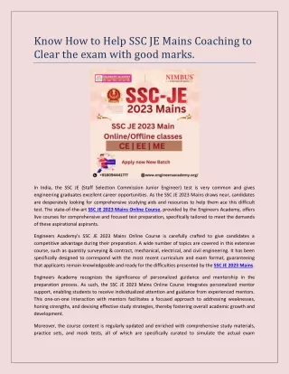 Know How to Help SSC JE Mains Coaching to Clear the exam with good marks