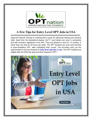 Few tips for entry-level OPT jobs in USA