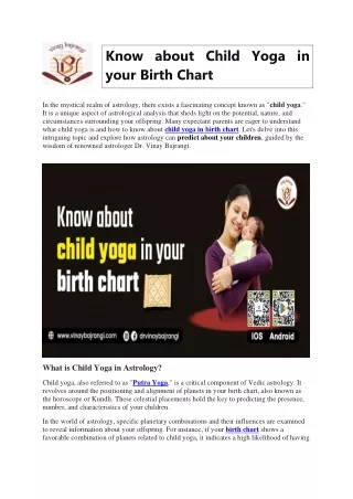 Know about Child Yoga in your Birth Chart