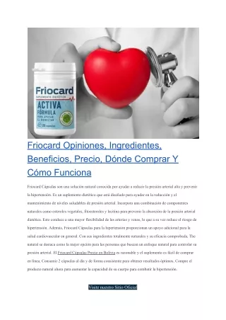 Friocard Opiniones, Ingredientes, Beneficios, Precio, Dónde Comprar Y Cómo Funciona