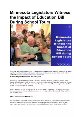 Minnesota Legislators Witness The Impact Of Education Bill During School Tours |