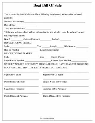 Boat Bill of Sale Form PDF