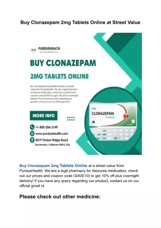 Buy Clonazepam 2mg Tablets Online at Street Value | PurdueHealth