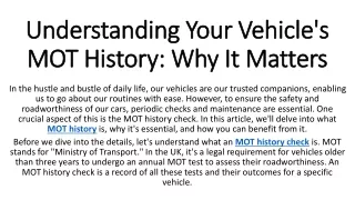 Understanding Your Vehicle's MOT History Why It Matters