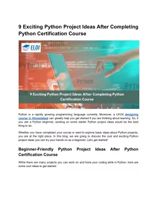 9 Exciting Python Project Ideas After Completing Python Certification Course