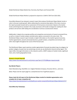 Global Disinfectant Wipes Market Size, Overview, Key Players and Forecast 2031