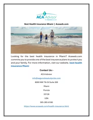 Best Health Insurance Miami | Acaweb.com