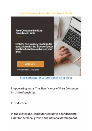 Free Computer Institute Franchise in India