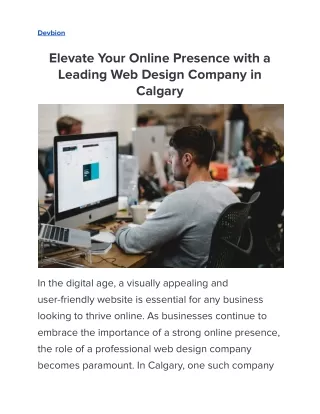 Elevate Your Online Presence with a Leading Web Design Company in Calgary