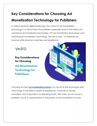 Key Considerations for Choosing Ad Monetization Technology for Publishers