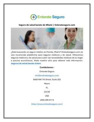 Seguro de salud barato de Miami | Enterateseguro.com