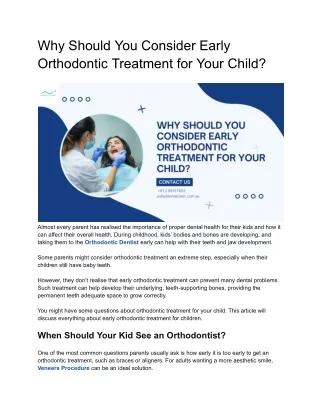 Why Should You Consider Early Orthodontic Treatment for Your Child?