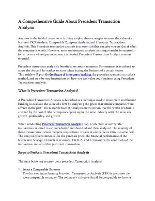 A Comprehensive Guide About Precendent Transaction Analysis