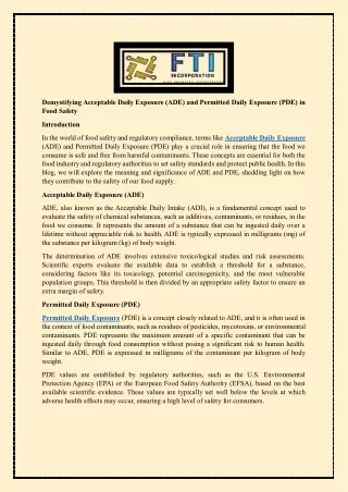 Demystifying Acceptable Daily Exposure (ADE) and Permitted Daily Exposure (PDE) in Food Safety