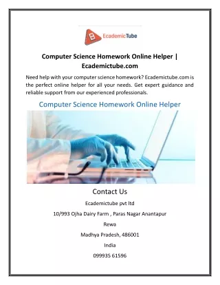 Computer Science Homework Online Helper | Ecademictube.com