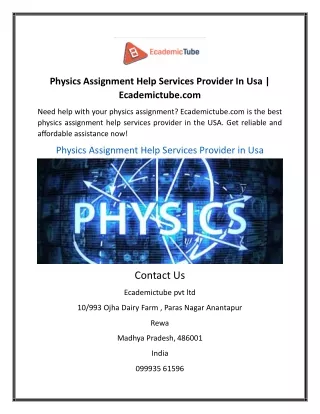 Physics Assignment Help Services Provider In Usa | Ecademictube.com