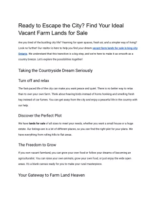 Ready to Escape the City? Find Your Ideal Vacant Farm Lands for Sale
