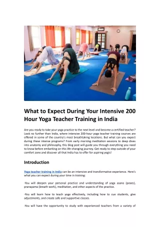 What to Expect During Your Intensive 200 Hour Yoga Teacher Training in India