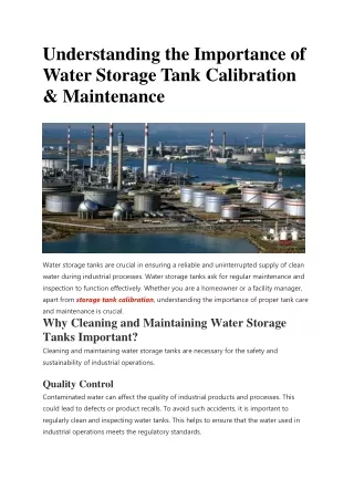 Understanding the Importance of Water Storage Tank Calibration