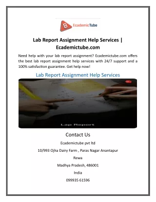 Lab Report Assignment Help Services | Ecademictube.com