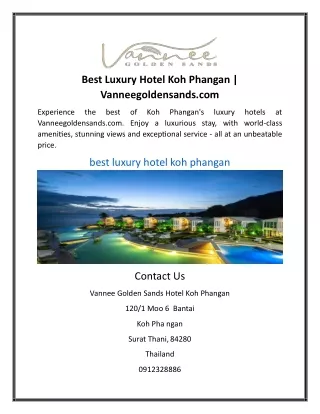 Best Luxury Hotel Koh Phangan | Vanneegoldensands.com