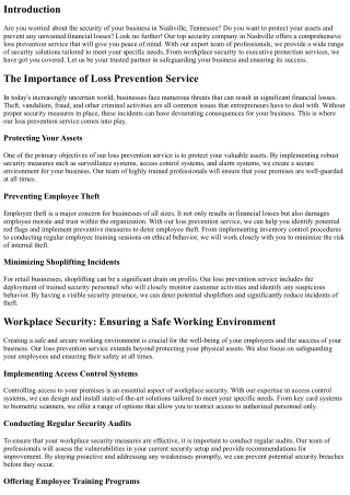 Loss Prevention Service in Nashville: Saving You from Unwanted Financial Losses