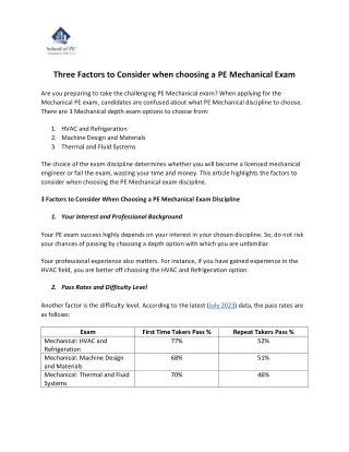 Three Factors to Consider when choosing a PE Mechanical Exam