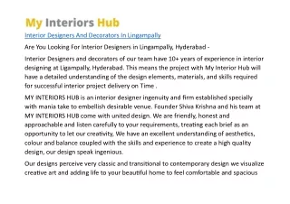 Interior Designers And Decorators In Lingampally
