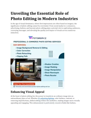 Unveiling the Essential Role of Photo Editing in Modern Industries