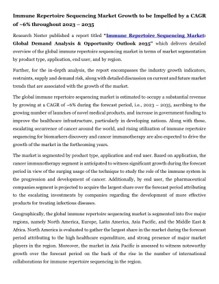 Immune Repertoire Sequencing Market Growth to be Impelled by a CAGR of ~6% 2035