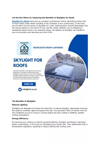 Let the Sun Shine In: Exploring the Benefits of Skylights for Roofs